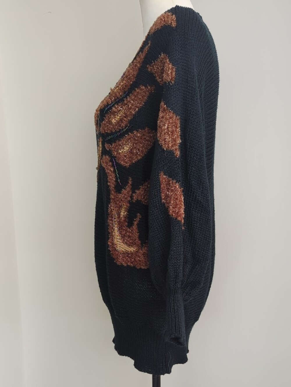 Vtg 1980s Avant Garde Wearable Art Textured Phoenix Flame Knit Sweater LARGE - Picture 9 of 12